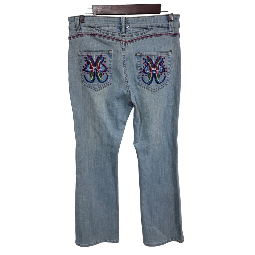A-Z-I Jeans 6 Blue Denim Jeans Women's Embroidered Beaded‎ Flare Y2K Boho Hippie